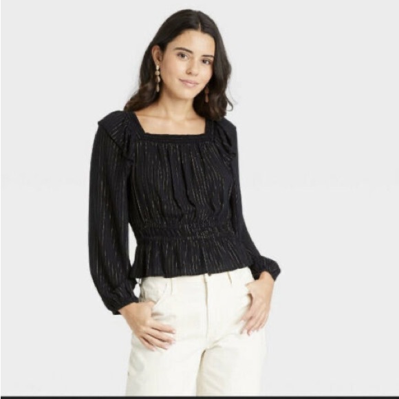 Universal Thread Tops - Balloon Long Sleeve Peplum Blouse